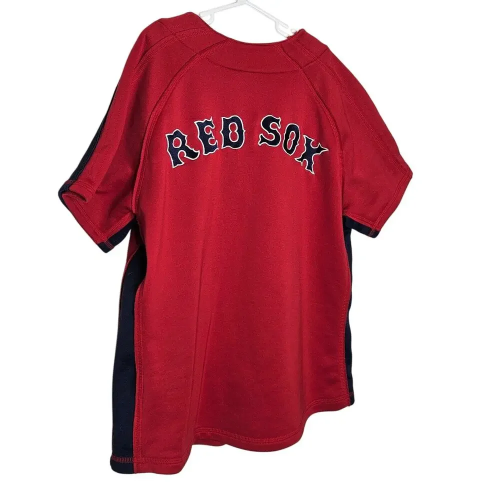 Nike Boys Red blue Boston Red Sox Embroidered Baseball MLB Jersey Shirt sz Large